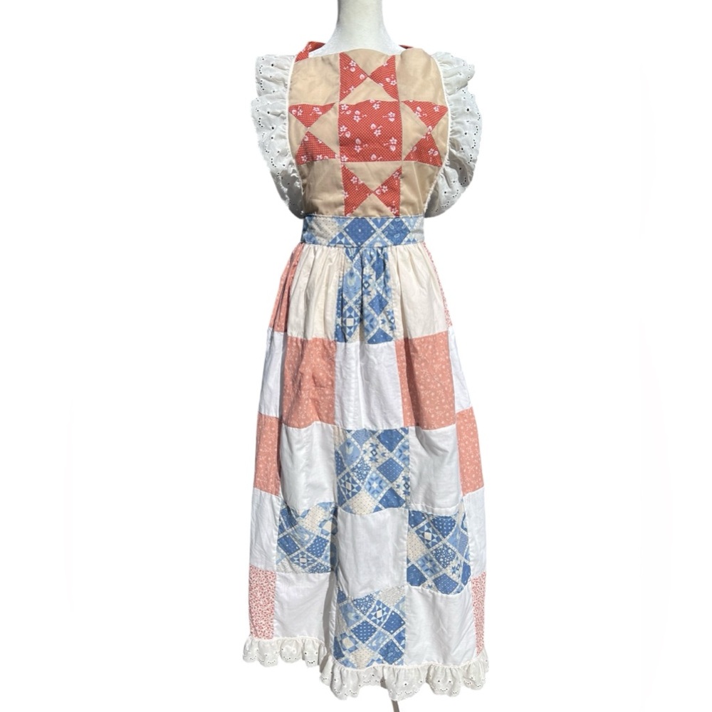 VTG Handmade Quilt Boho Prairie Patchwork Pinafore Apron Maxi Dress Hippie OOAK